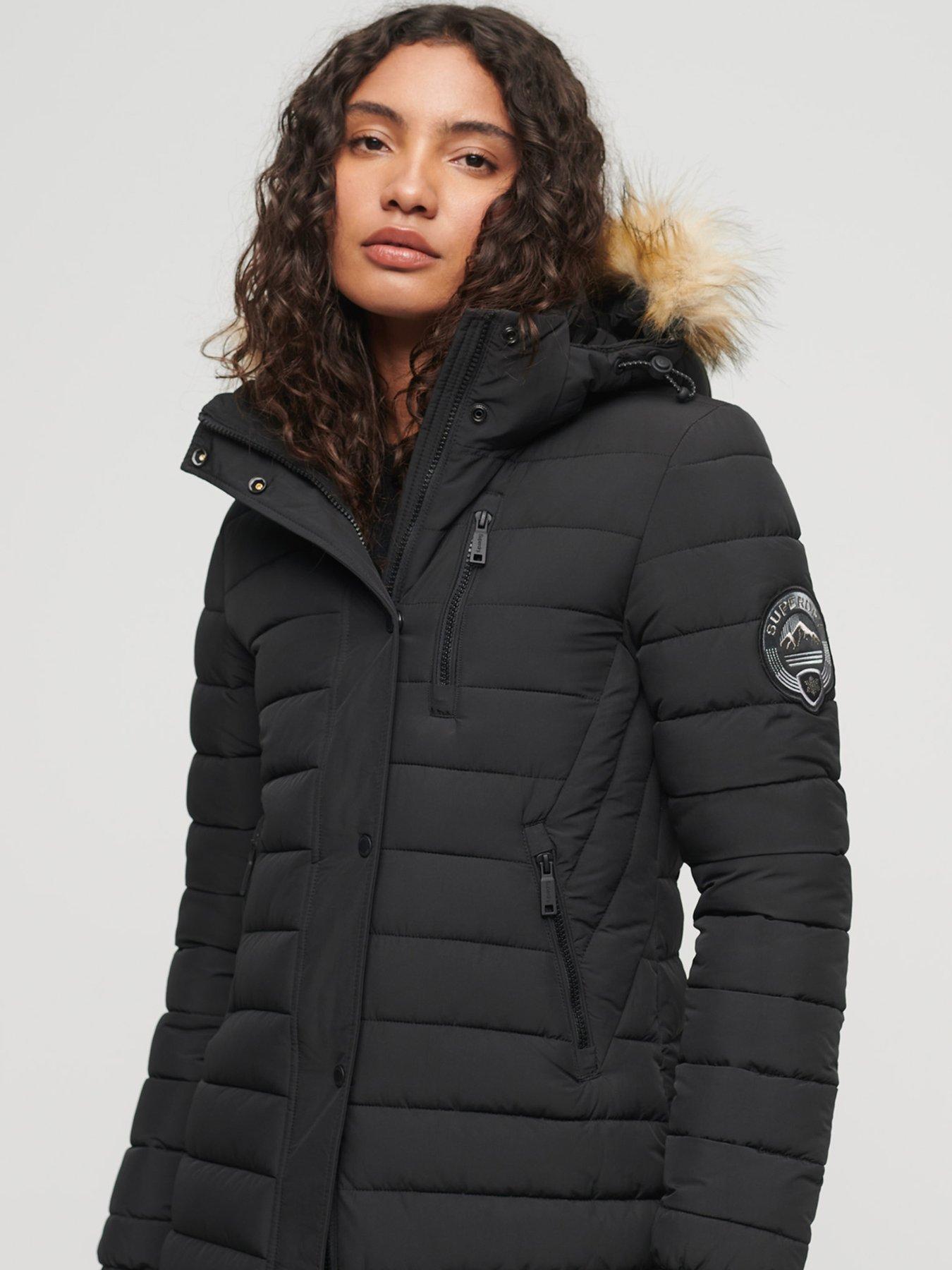 Long black puffer hotsell coat with fur hood