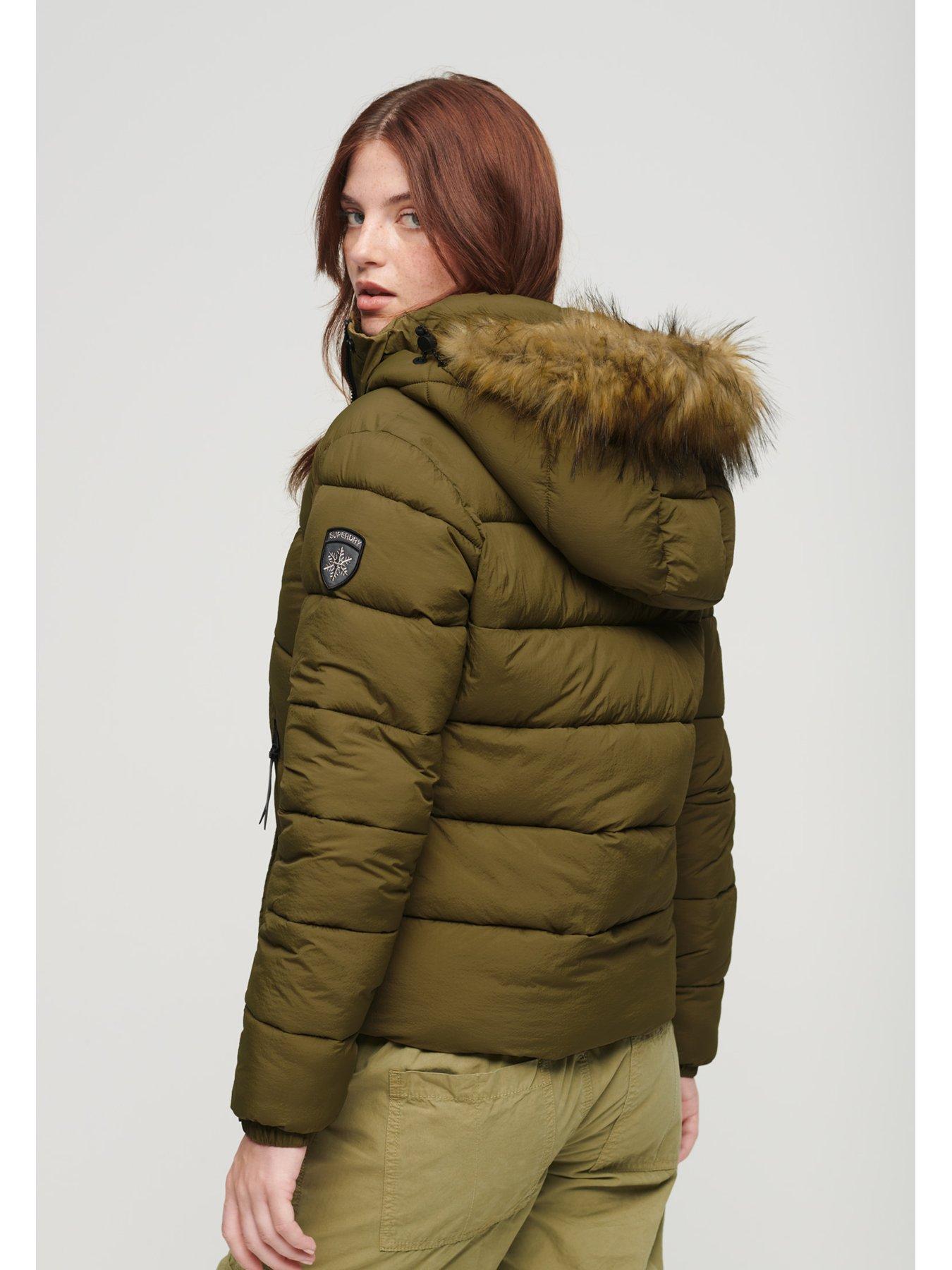 Superdry Faux Fur Short Hooded Puffer Jacket - Green