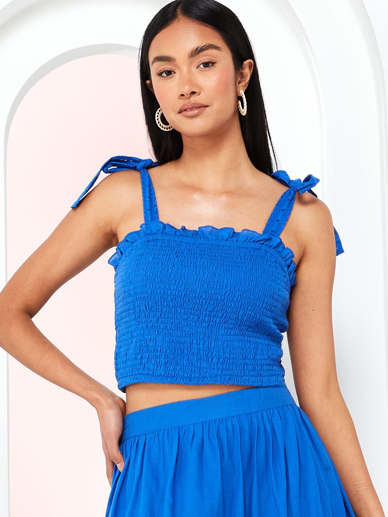 V by Very Strappy Shirred Co-Ord Top - Blue | littlewoods.com