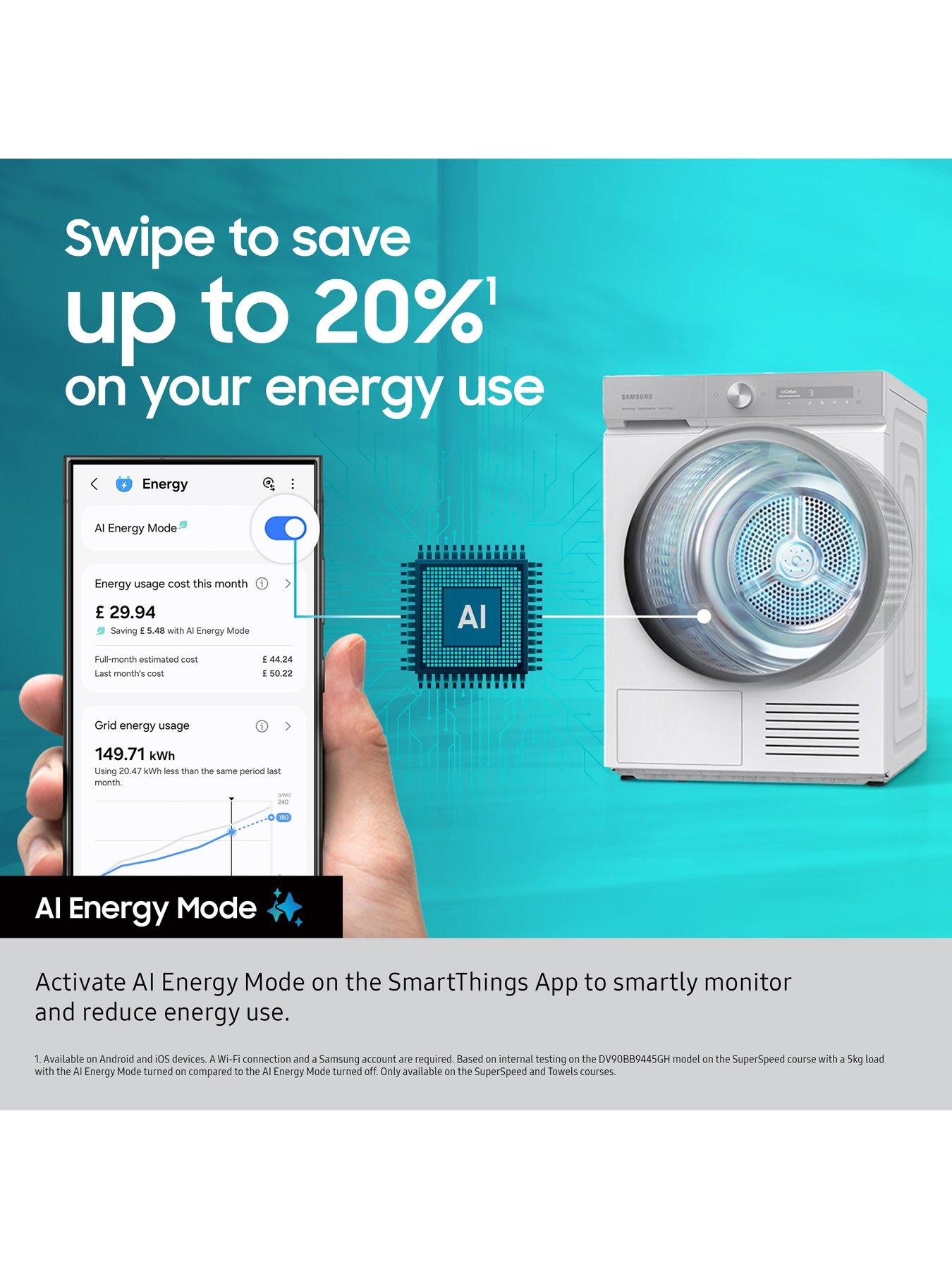  image of samsung-series-5-ai-energy-dv90cgc0a0abeu-9kg-heat-pump-tumble-dryer-with-optimaldry-black