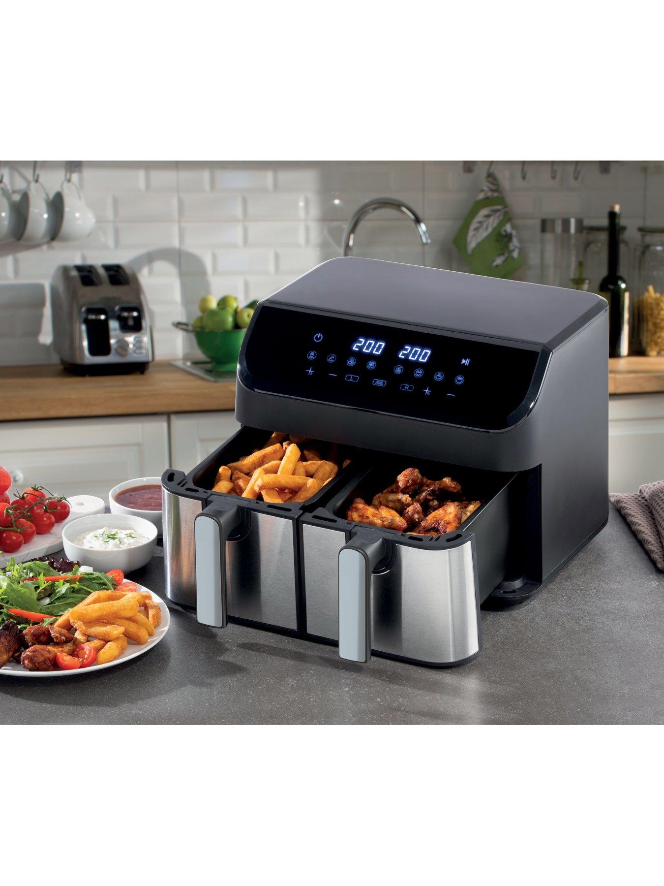 Daewoo 8L Dual Zone Family Sized Air Fryer, Double Drawer Air Fryer With 8  Co