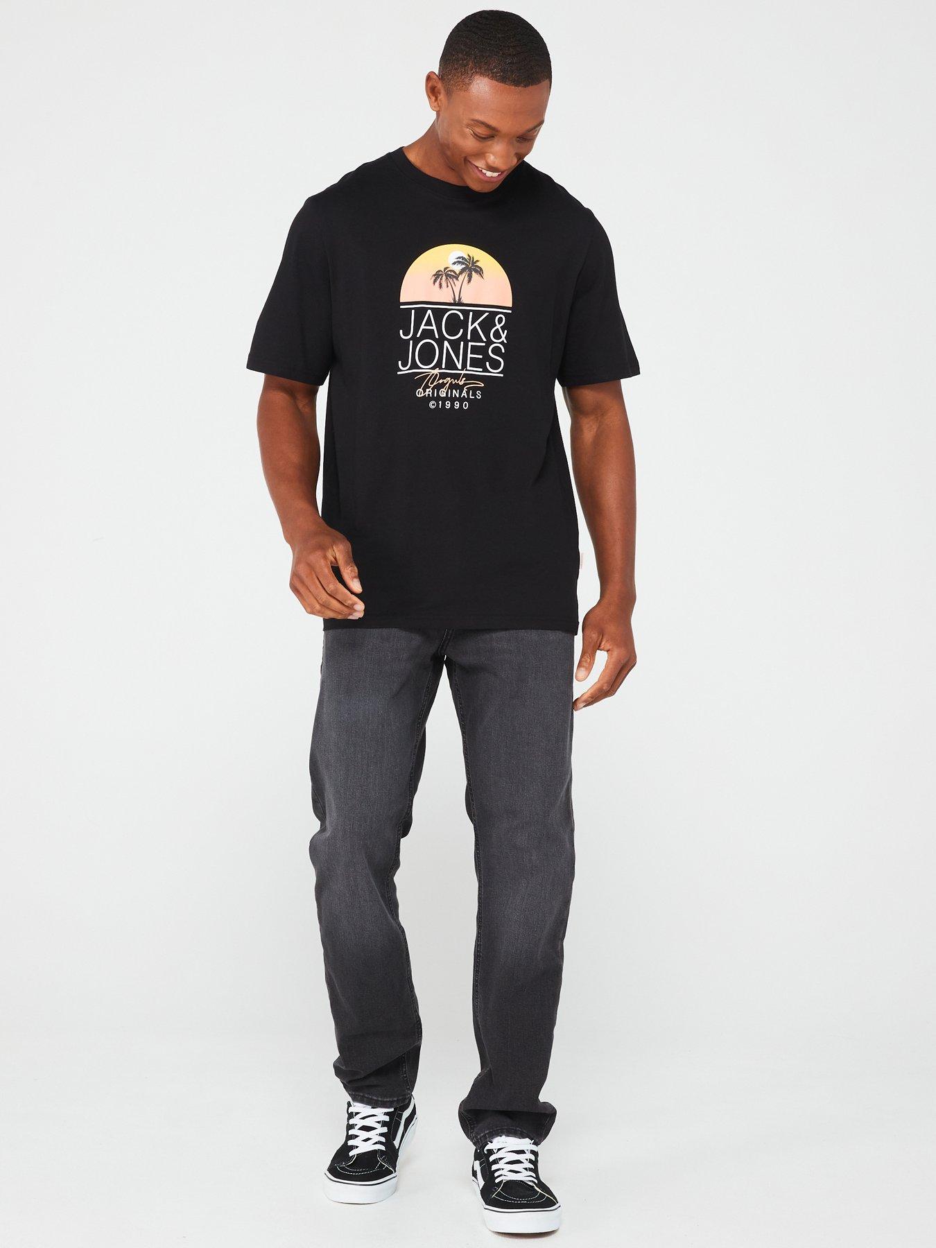  image of jack-jones-mike-regular-tapered-fit-jeans-black