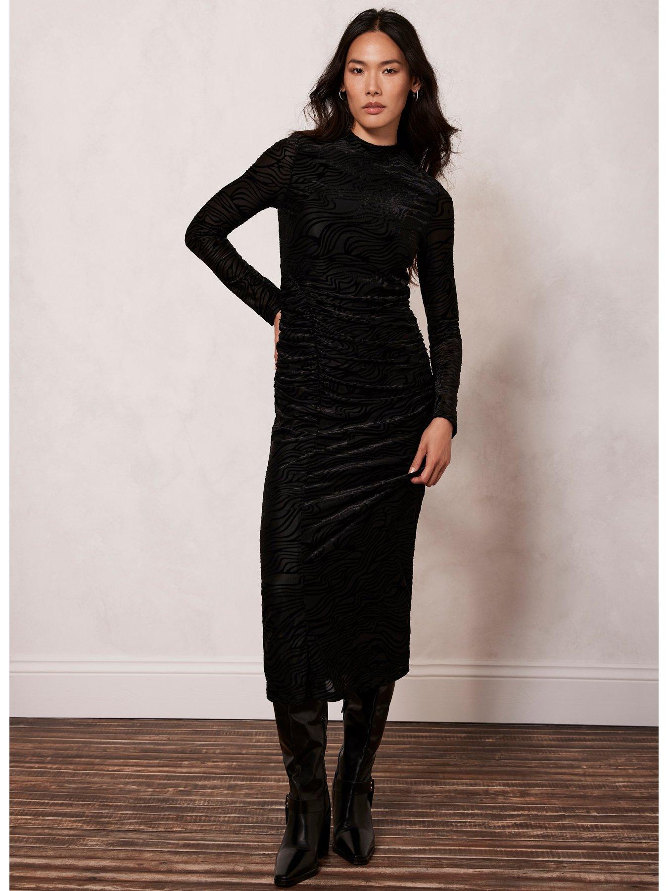 Black Devore Jersey Midi Dress
