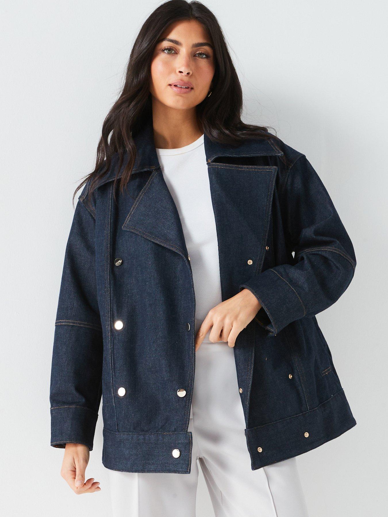 undefined Denim Cotton Double Breasted Short Jacket - Navy
