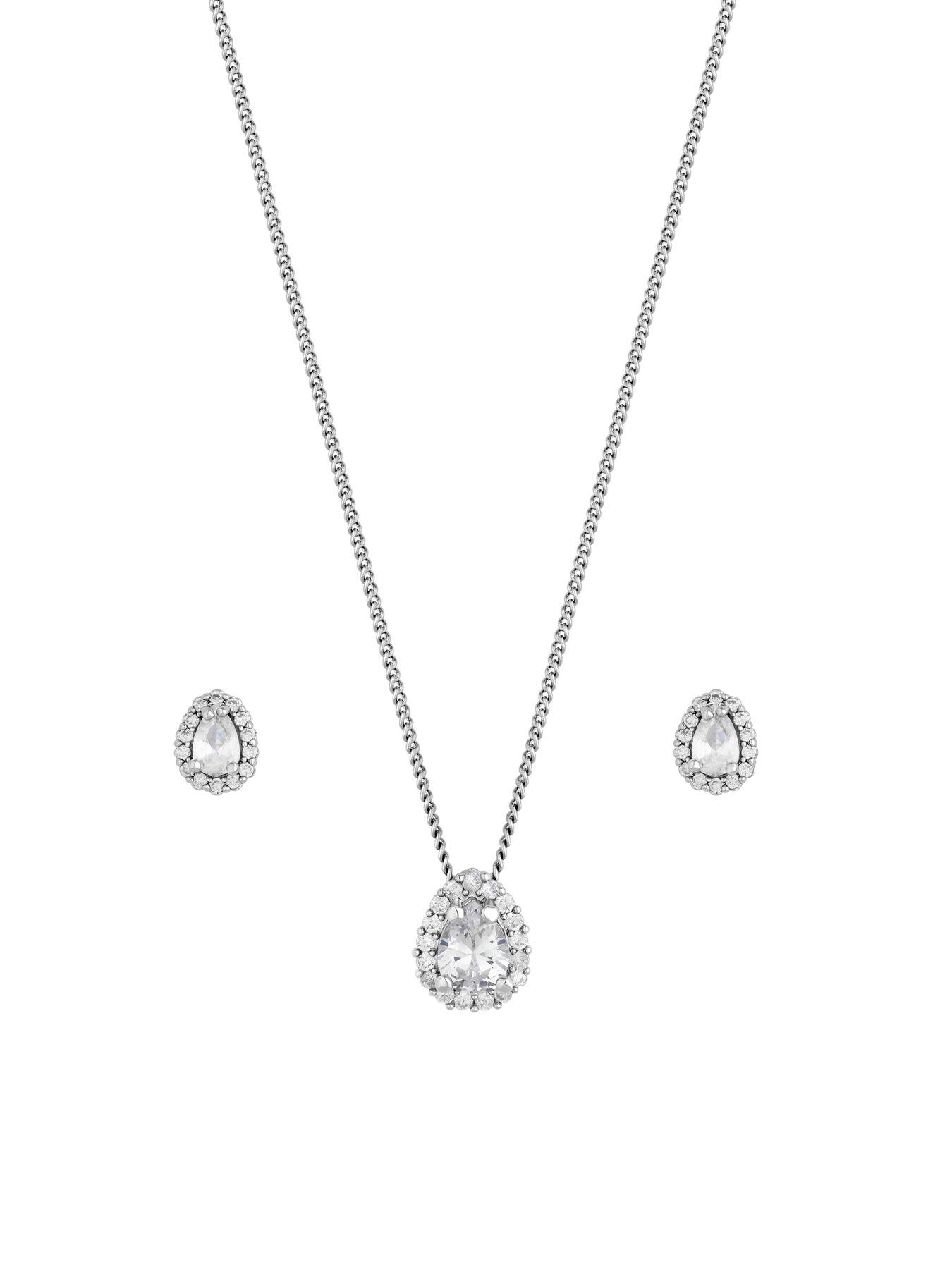  image of jon-richard-rhodium-plated-cubic-zirconia-pear-stone-set-gift-boxed