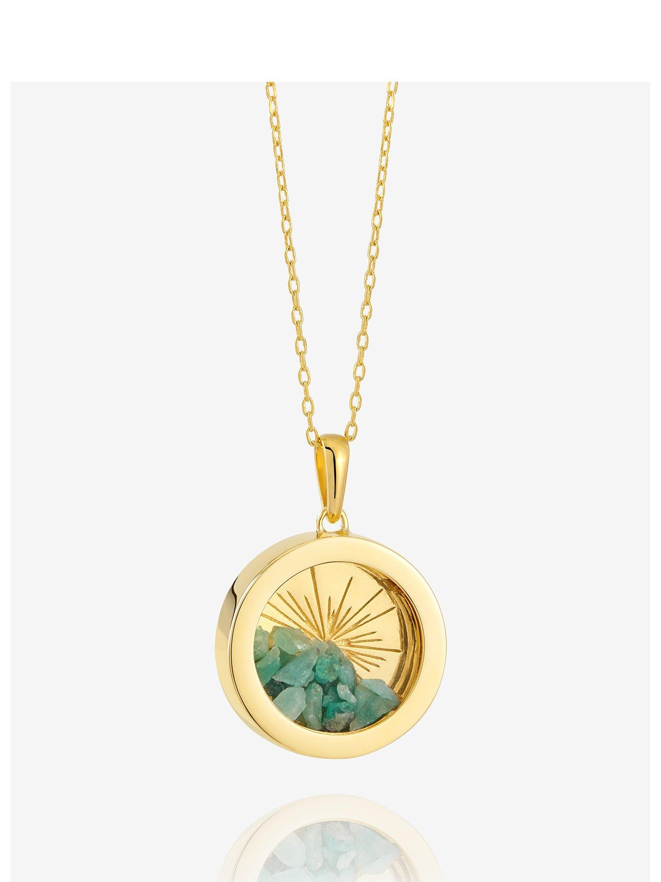 undefined Medium Deco Sun Amulet Birthstone Necklace - Gold