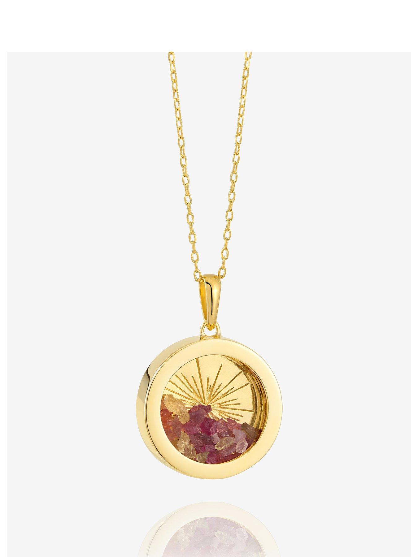undefined Medium Deco Sun Amulet Birthstone Necklace - Gold