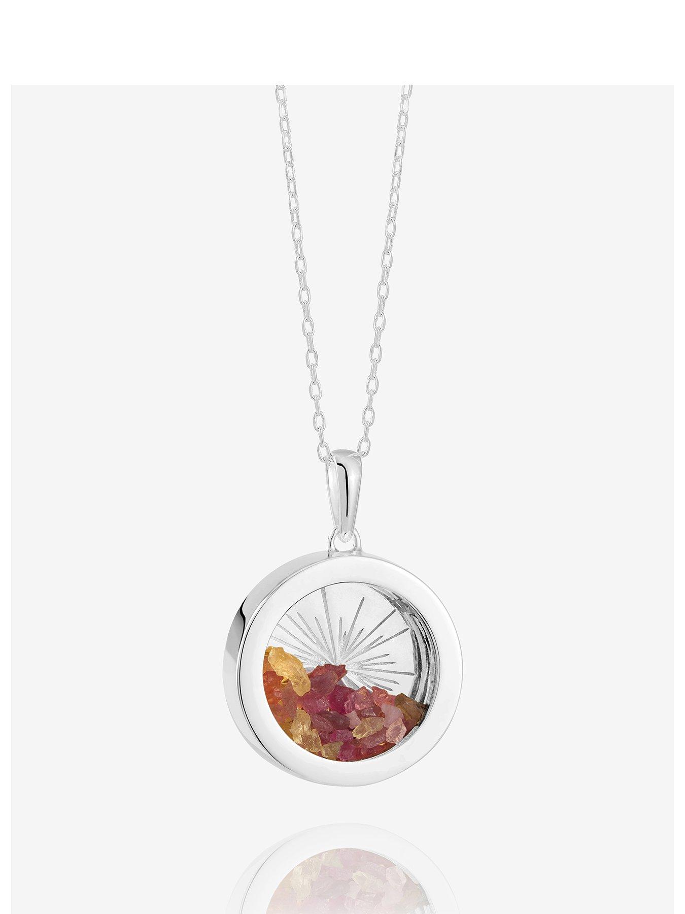 undefined Medium Deco Sun Amulet Birthstone Necklace Silver