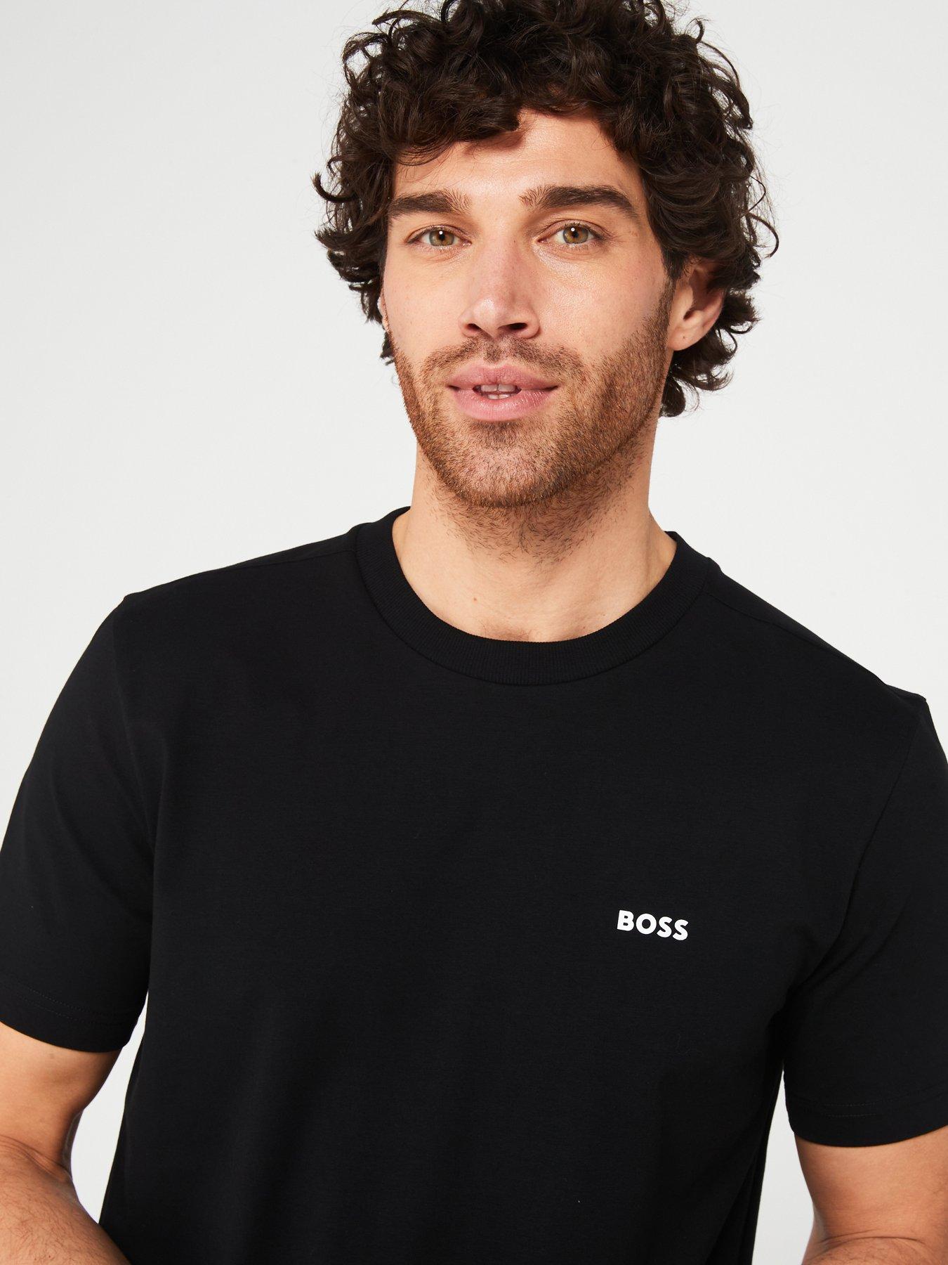 Image 4 of 4 of BOSS Mens Cotton-Stretch Regular Fit Logo T-Shirt - Black/White