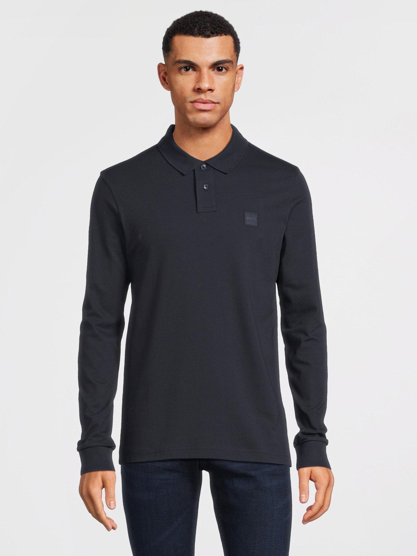 BOSS Passerby Slim Fit Long Sleeve Polo Shirt - Dark Blue