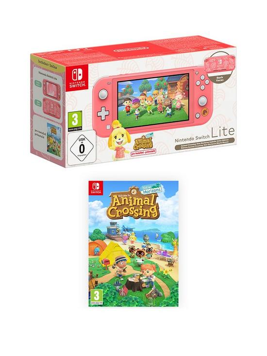 front image of nintendo-switch-lite-coral-isabelle-alhoa-edition-console-with-free-animal-crossing-new-horizons