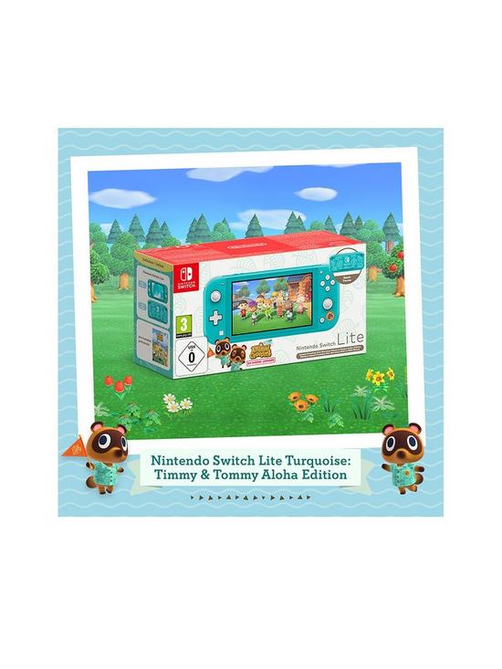 stillFront image of nintendo-switch-lite-turquoise-timmy-amp-tommys-edition-with-free-animal-crossing-new-horizons