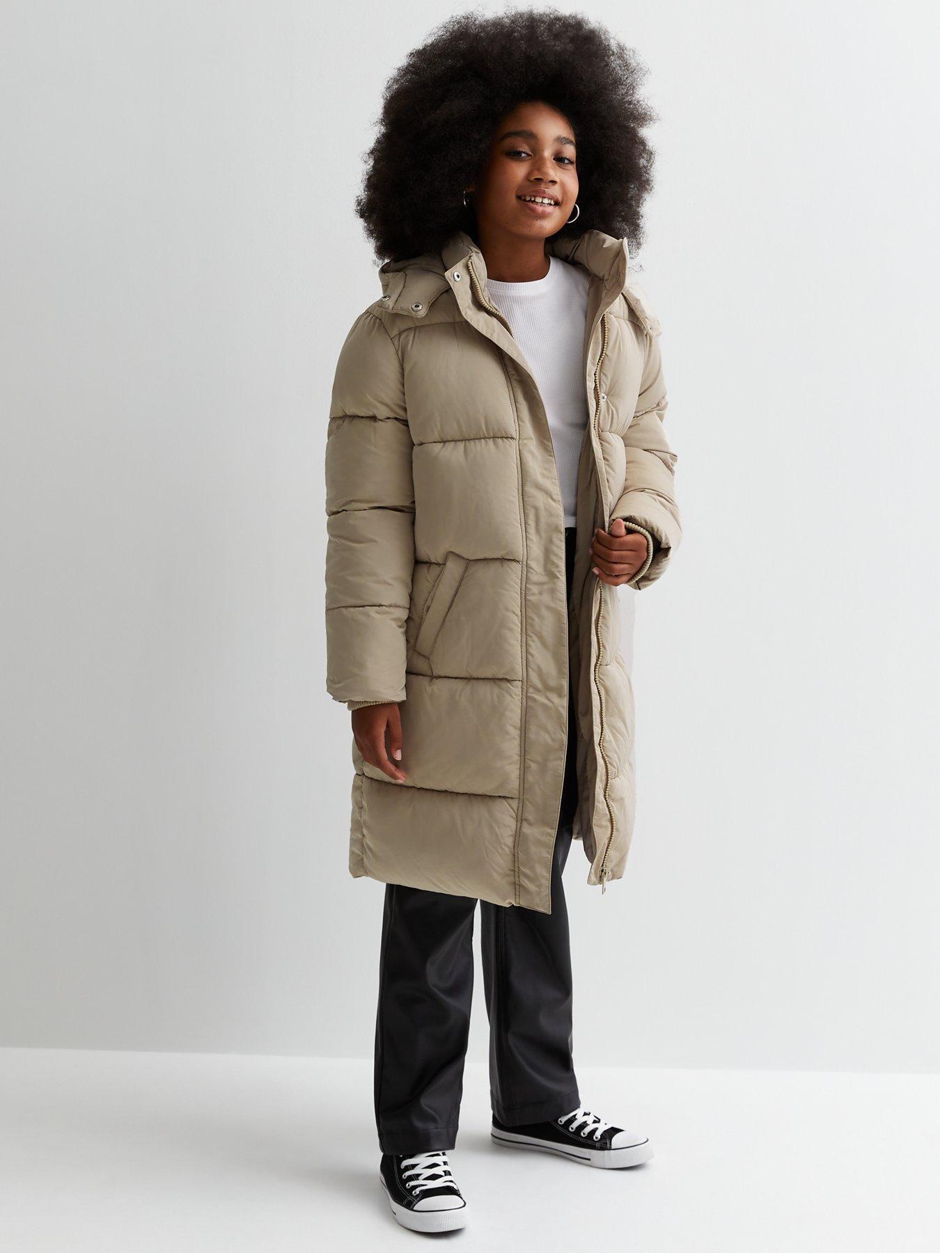 New Look 915 Girls Stone Hooded Long Padded Coat littlewoods