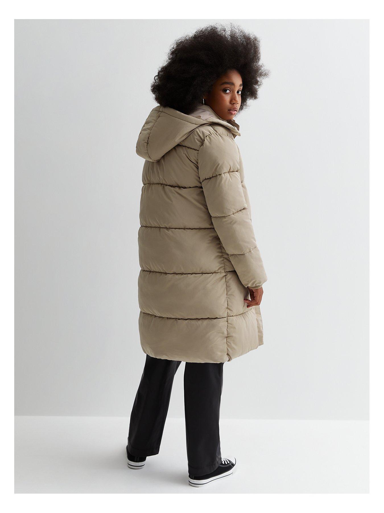 Long padded hooded coat best sale