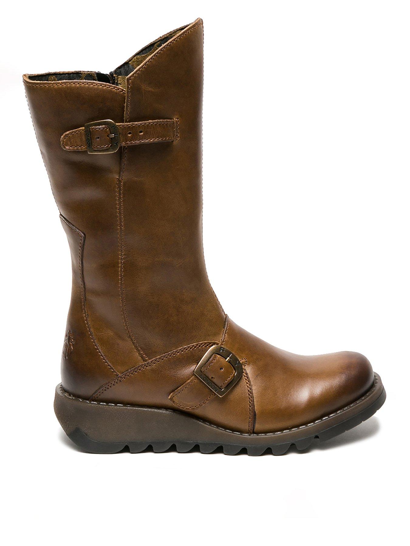undefined Mes 2 Buckle Detail Wedged Knee Boots - Camel