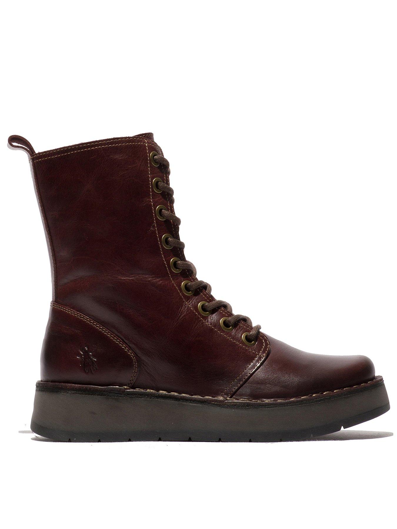 undefined Rami043 Lace Up Wedged Ankle Boots - Wine