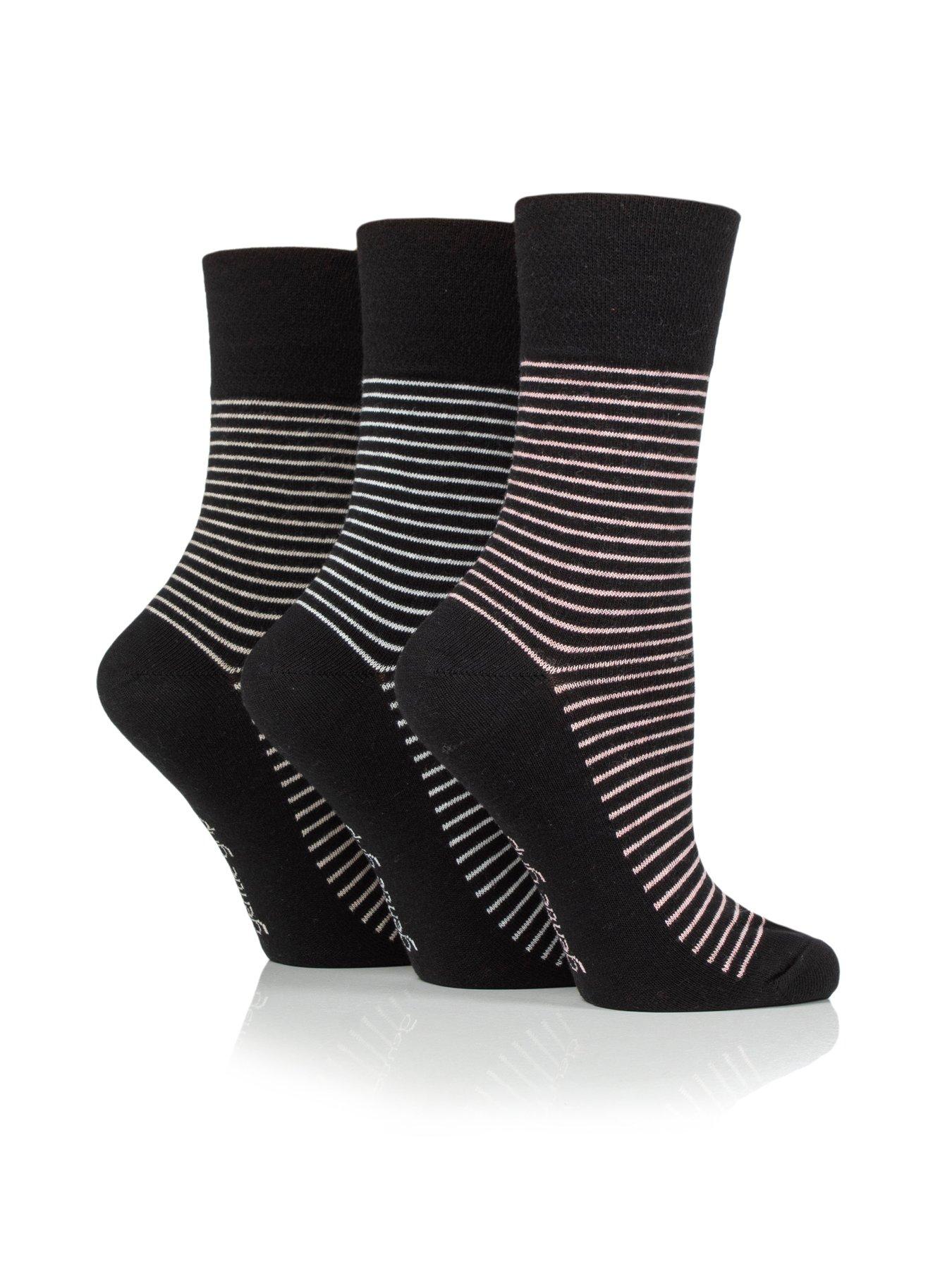 undefined 3 Pair Ladies Gentle Grip Socks - Varsity Fine Stripe - Black