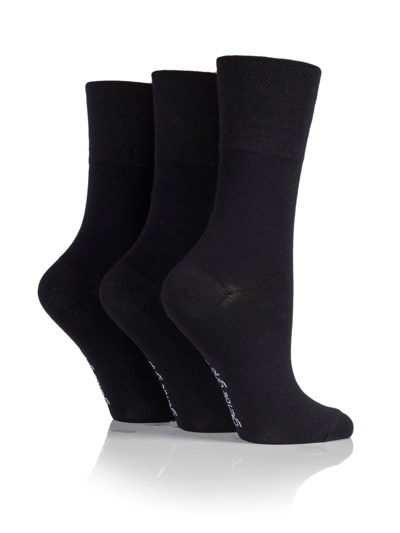 undefined 3 Pair Ladies Gentle Grip Bamboo Socks Plain - Black