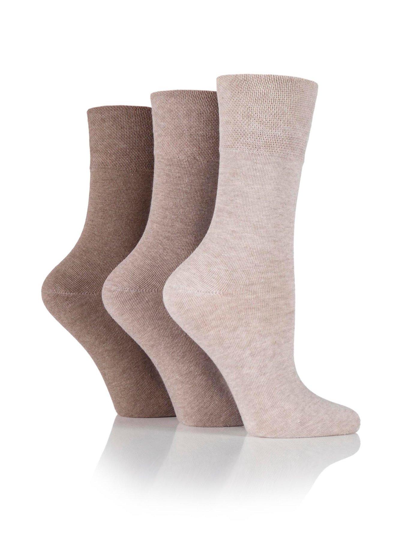 undefined 3 Pair Ladies Iomi Footnurse Gentle Grip Diabetic Socks - Beige