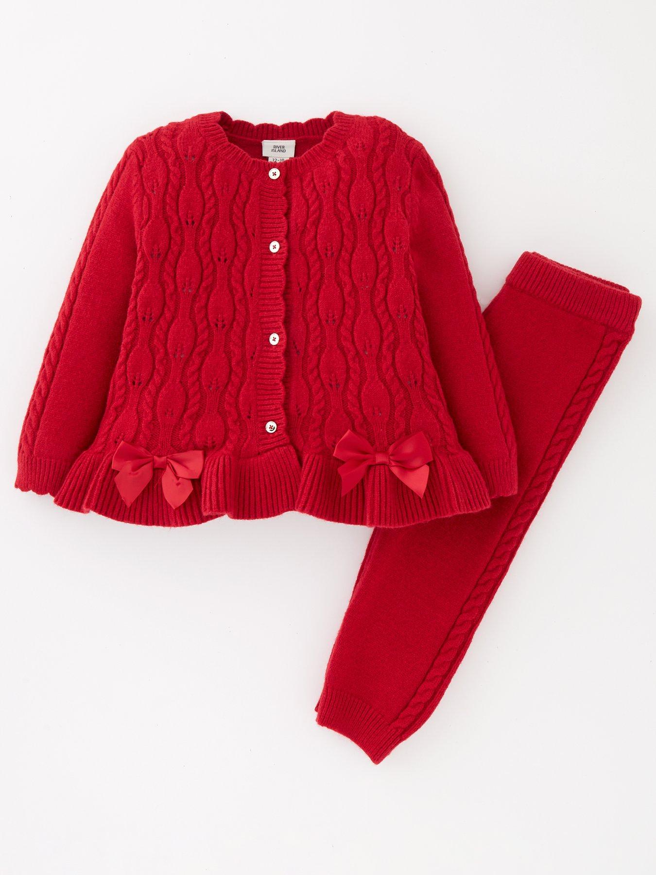 River Island Baby Baby Girls Cable Knit Cardigan Set Red