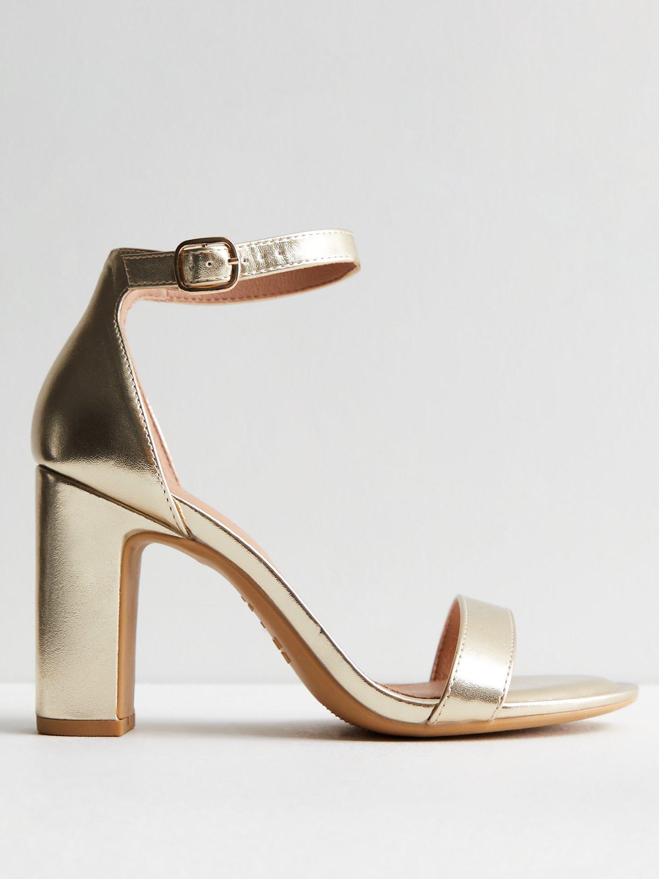 Gold block heel sandals wide clearance fit