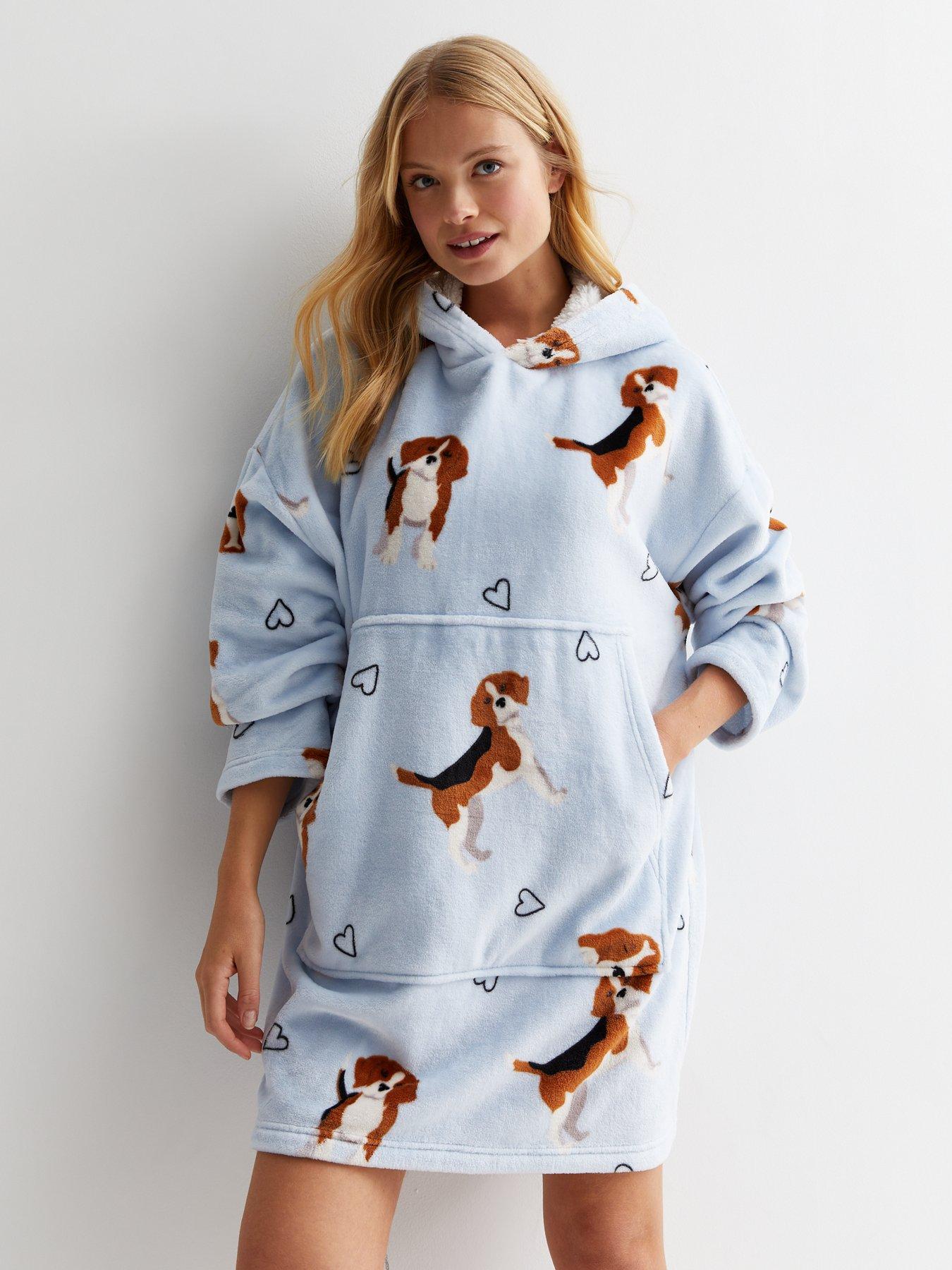 New Look Blue Beagle Print Fleece Oversized Blanket Hoodie