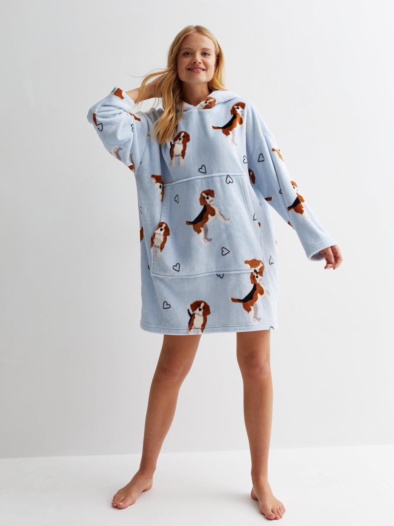 New Look Blue Beagle Print Fleece Oversized Blanket Hoodie