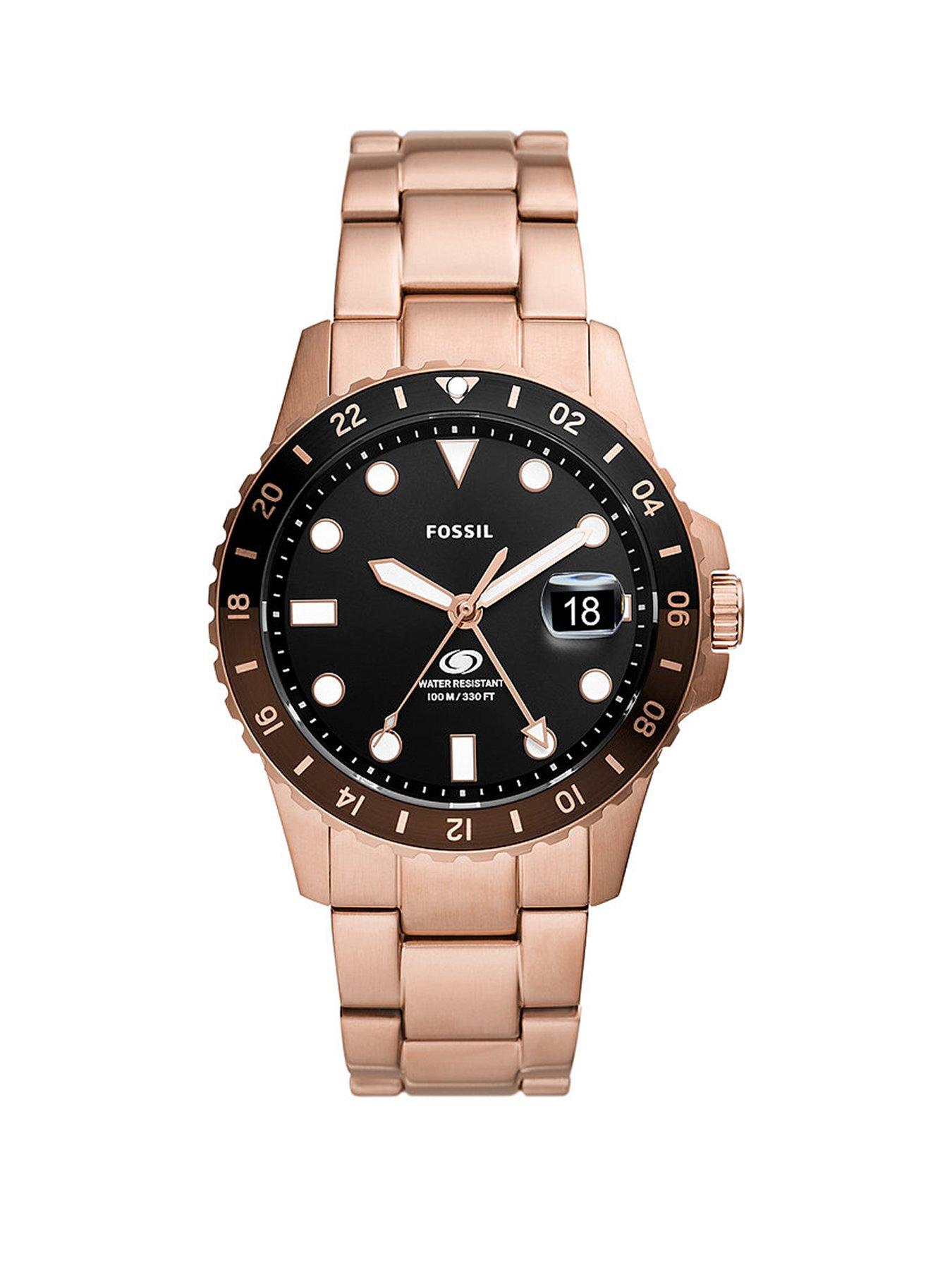 Blue GMT Rose Gold Tone Stainless Steel Watch