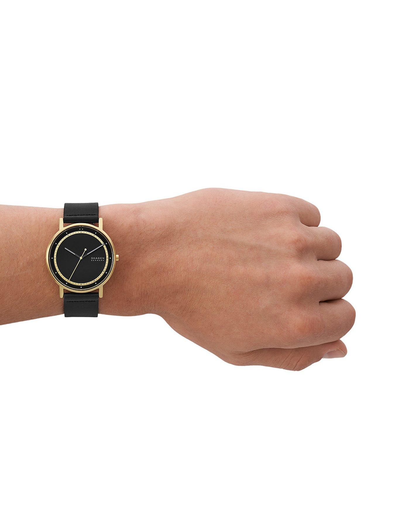 Skagen signatur black online leather watch