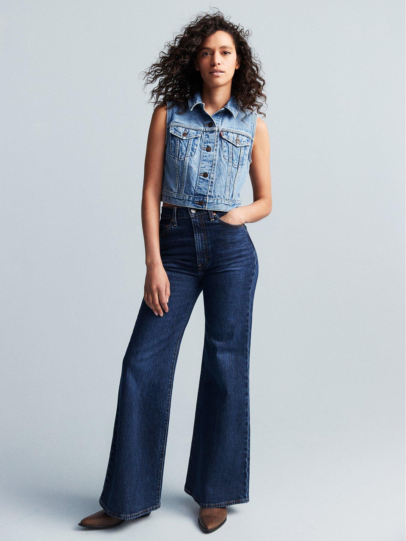 WMNS High Waist Cut Torn Knee Bell Bottom Blue Jeans / Blue