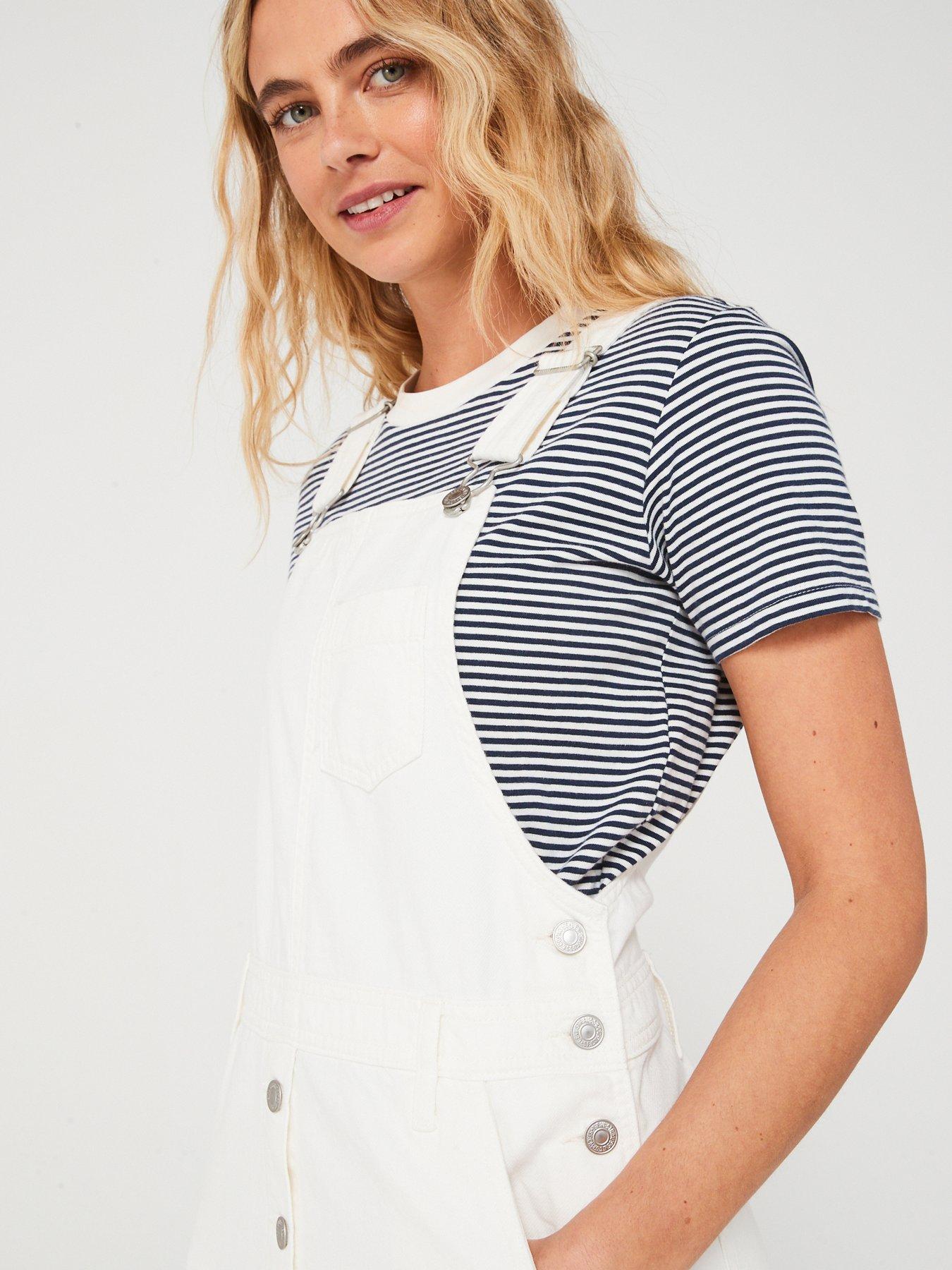 White denim pinafore dress top
