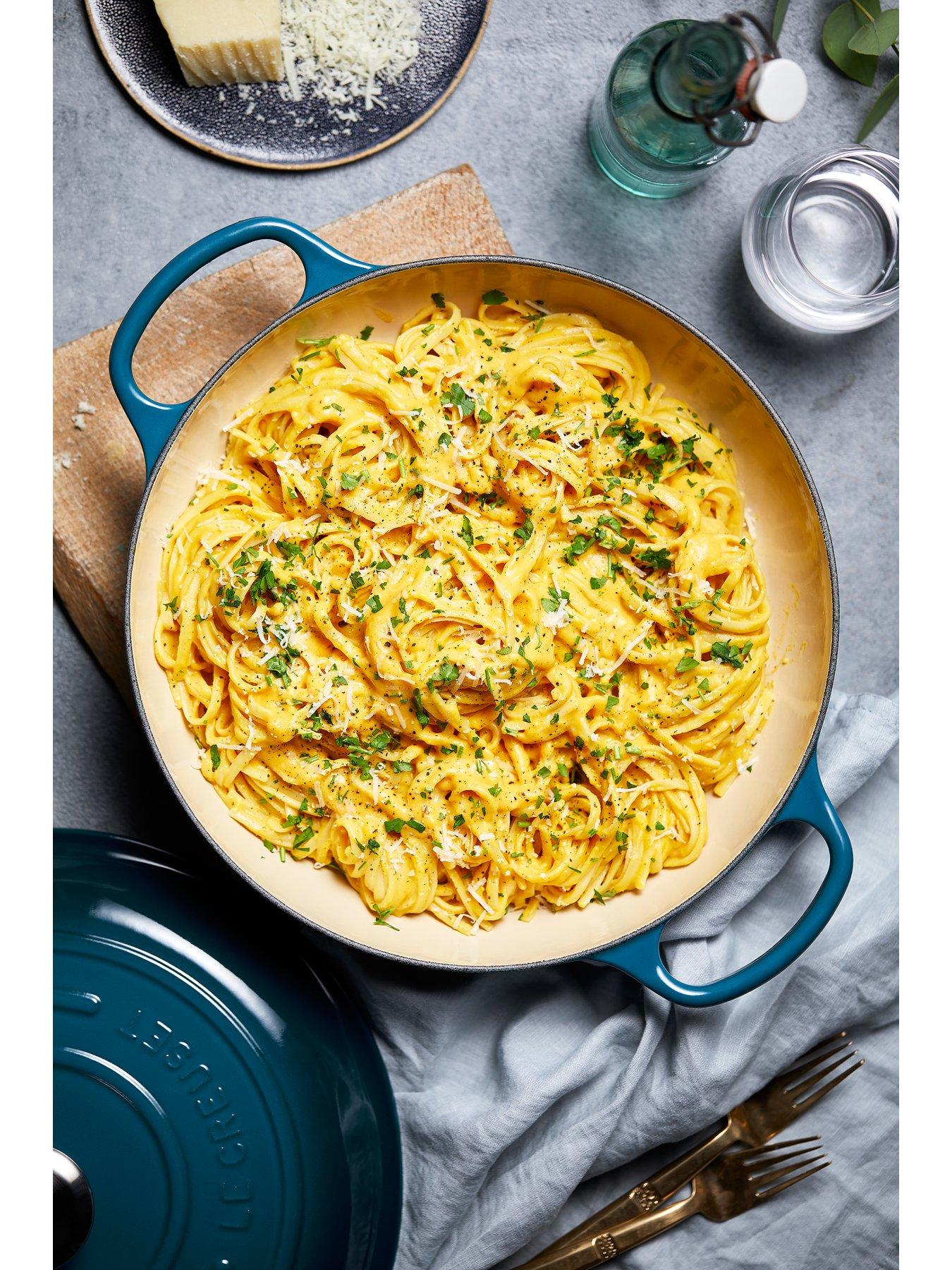  image of le-creuset-signature-30-cm-shallow-cast-iron-casserole-in-deep-teal