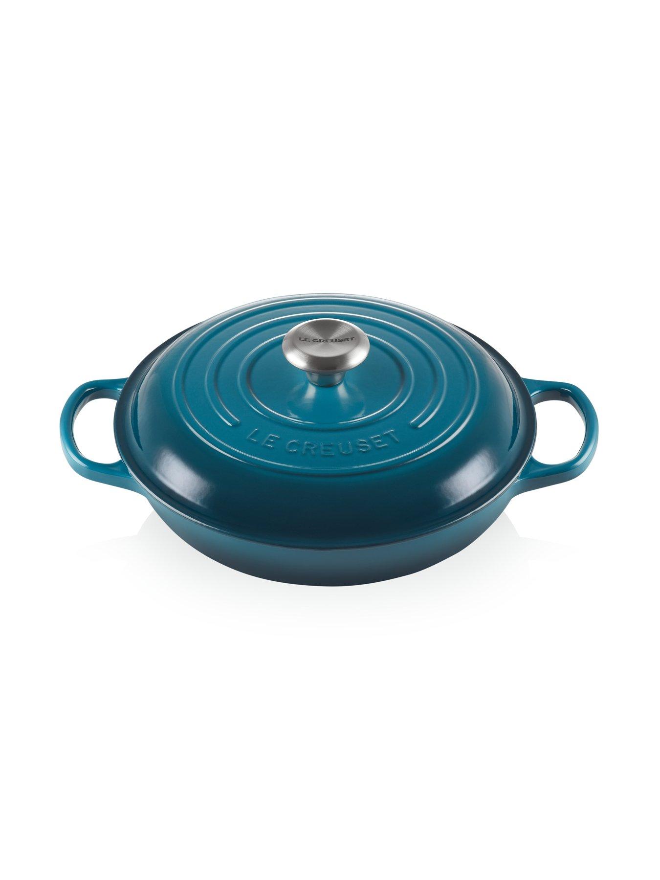  image of le-creuset-signature-30-cm-shallow-cast-iron-casserole-in-deep-teal