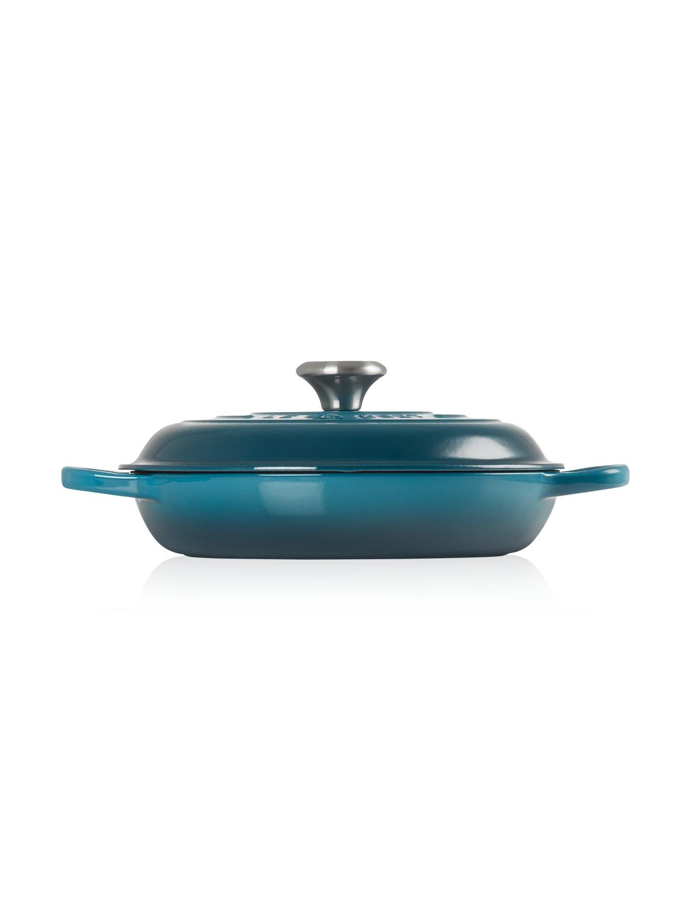  image of le-creuset-signature-30-cm-shallow-cast-iron-casserole-in-deep-teal