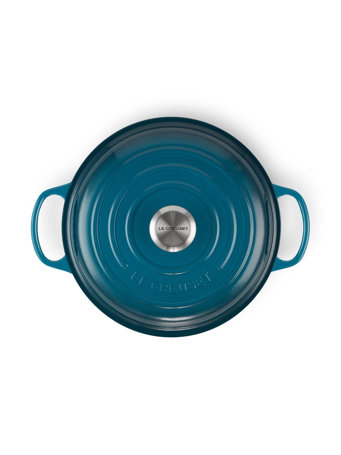  image of le-creuset-signature-30-cm-shallow-cast-iron-casserole-in-deep-teal