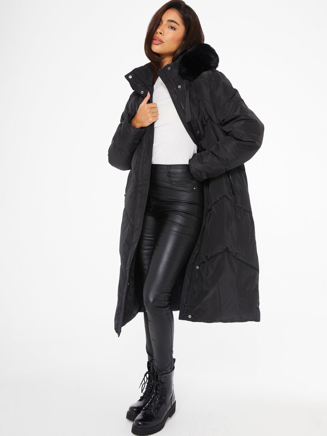Quiz Black Padded Faux Fur Hood Parka littlewoods