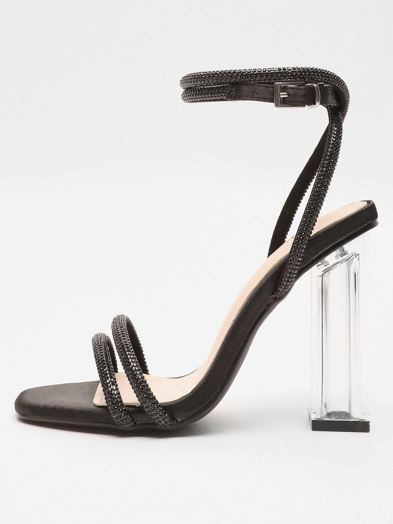 Quiz Black Diamante Clear Heeled Sandals littlewoods
