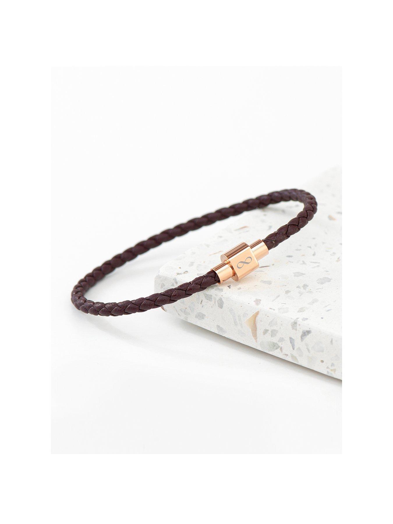 undefined Personalised Men's Infinity Woven Leather Bracelet - Brown