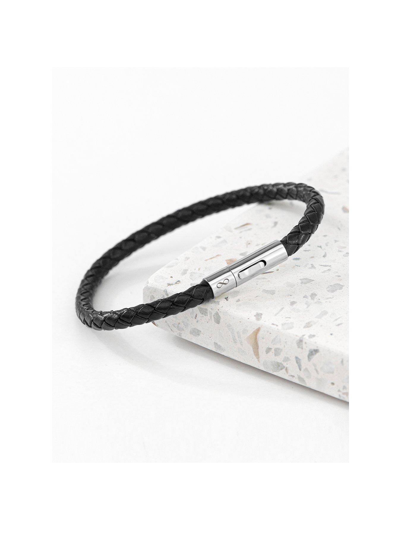 Treat Republic Personalised Men's Infinity Capsule Leather Bracelet - Black