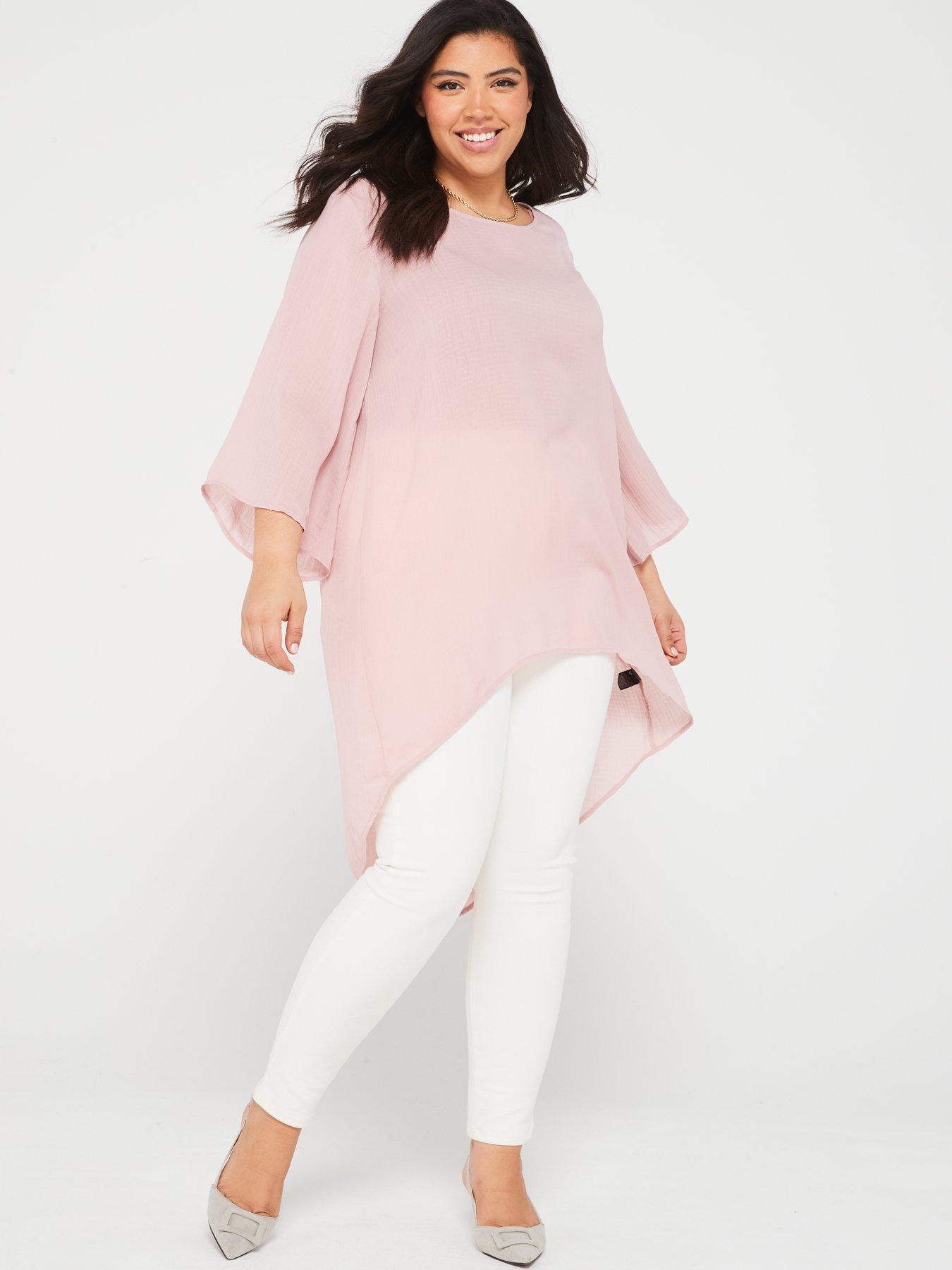 Image 1 of 6 of V by Very Curve Longline Dipped Hem Textured Top - Pink