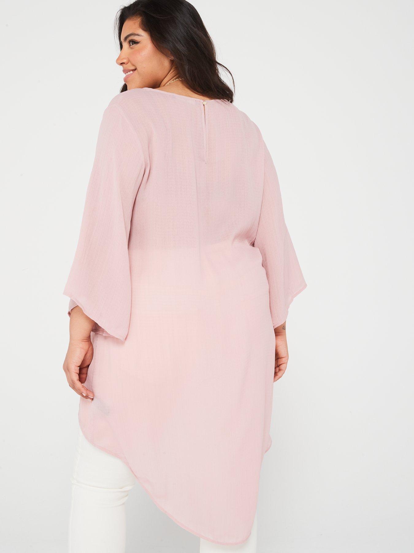 Image 2 of 6 of V by Very Curve Longline Dipped Hem Textured Top - Pink