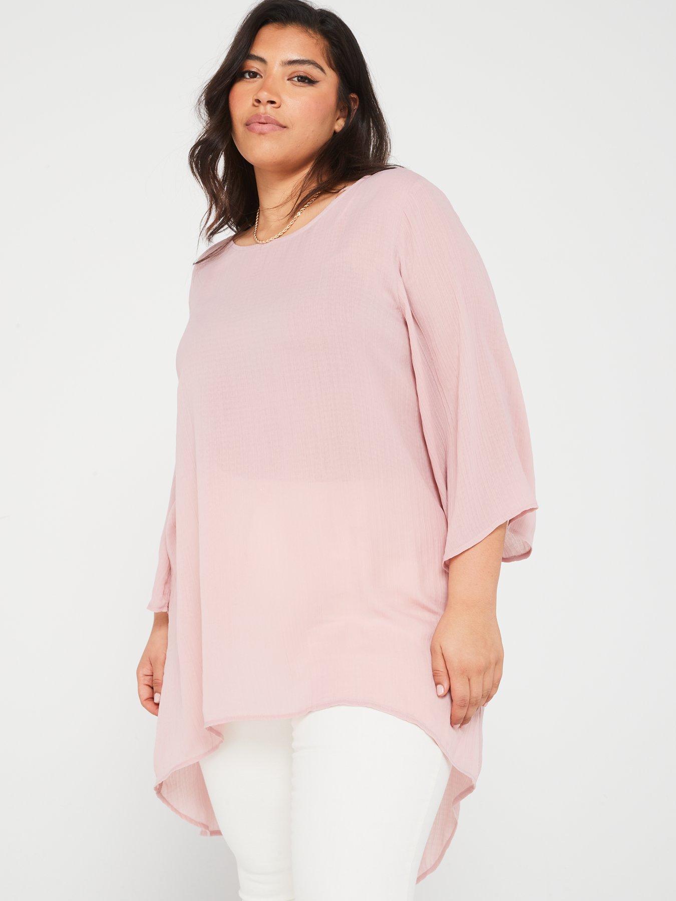 Image 3 of 6 of V by Very Curve Longline Dipped Hem Textured Top - Pink