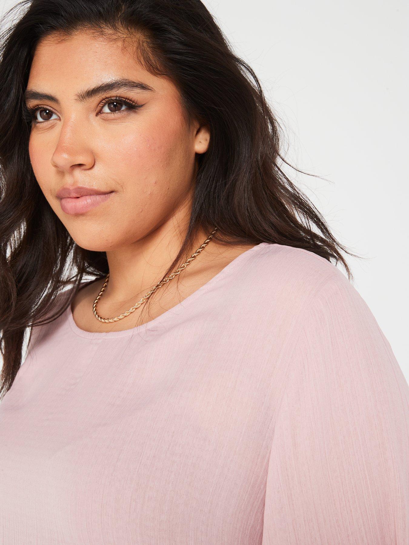 Image 4 of 6 of V by Very Curve Longline Dipped Hem Textured Top - Pink