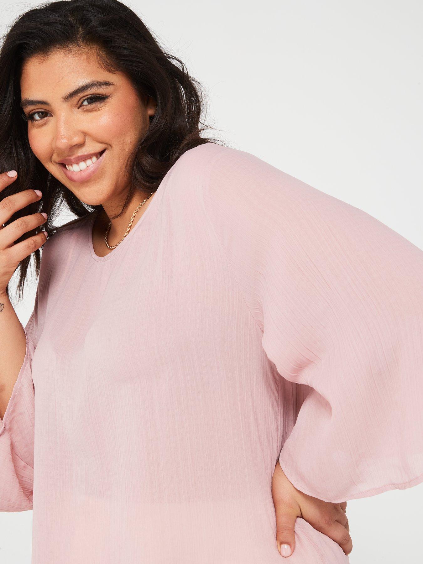 Image 5 of 6 of V by Very Curve Longline Dipped Hem Textured Top - Pink