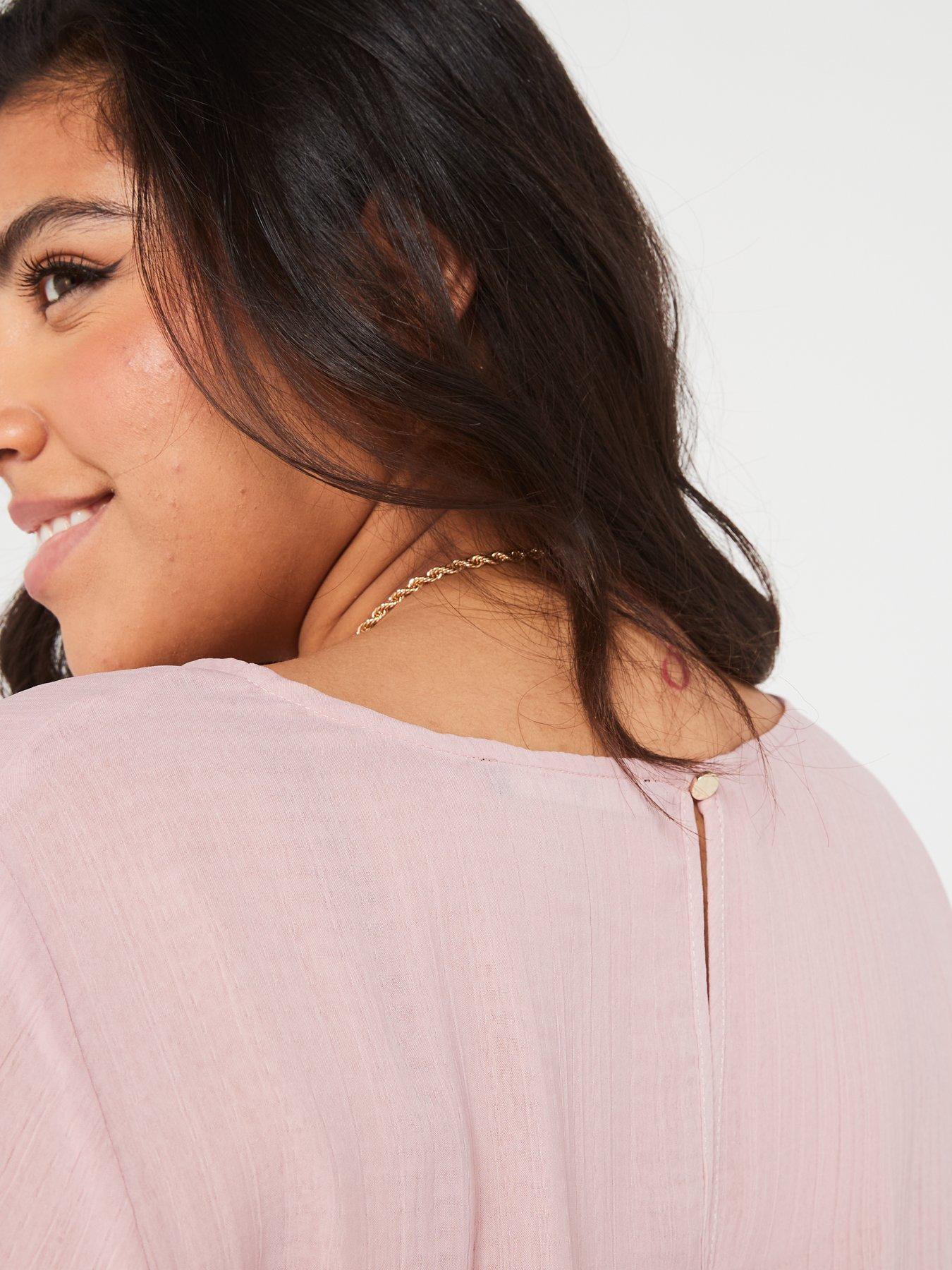 Image 6 of 6 of V by Very Curve Longline Dipped Hem Textured Top - Pink