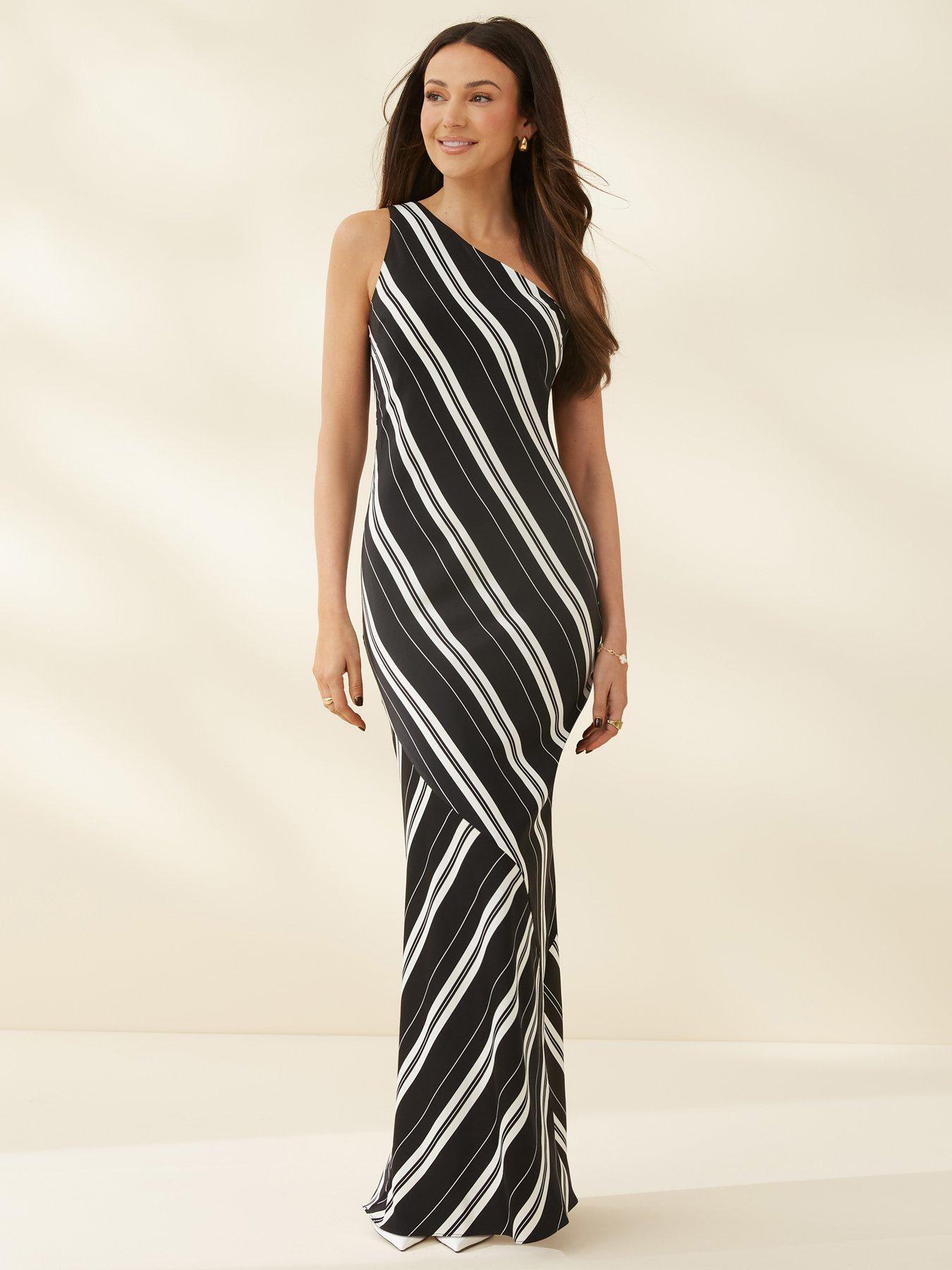 undefined One Shoulder Stripe Midaxi Dress - Black/Multi