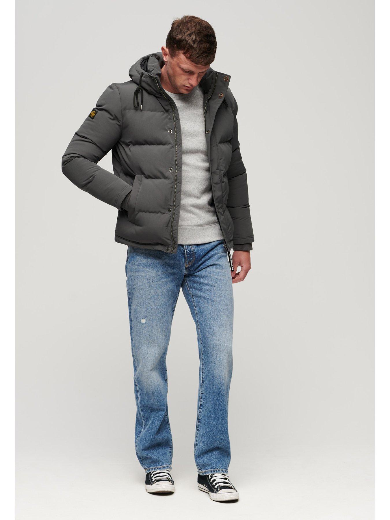 Superdry Everest Short Hooded Padded Coat Dark Grey littlewoods