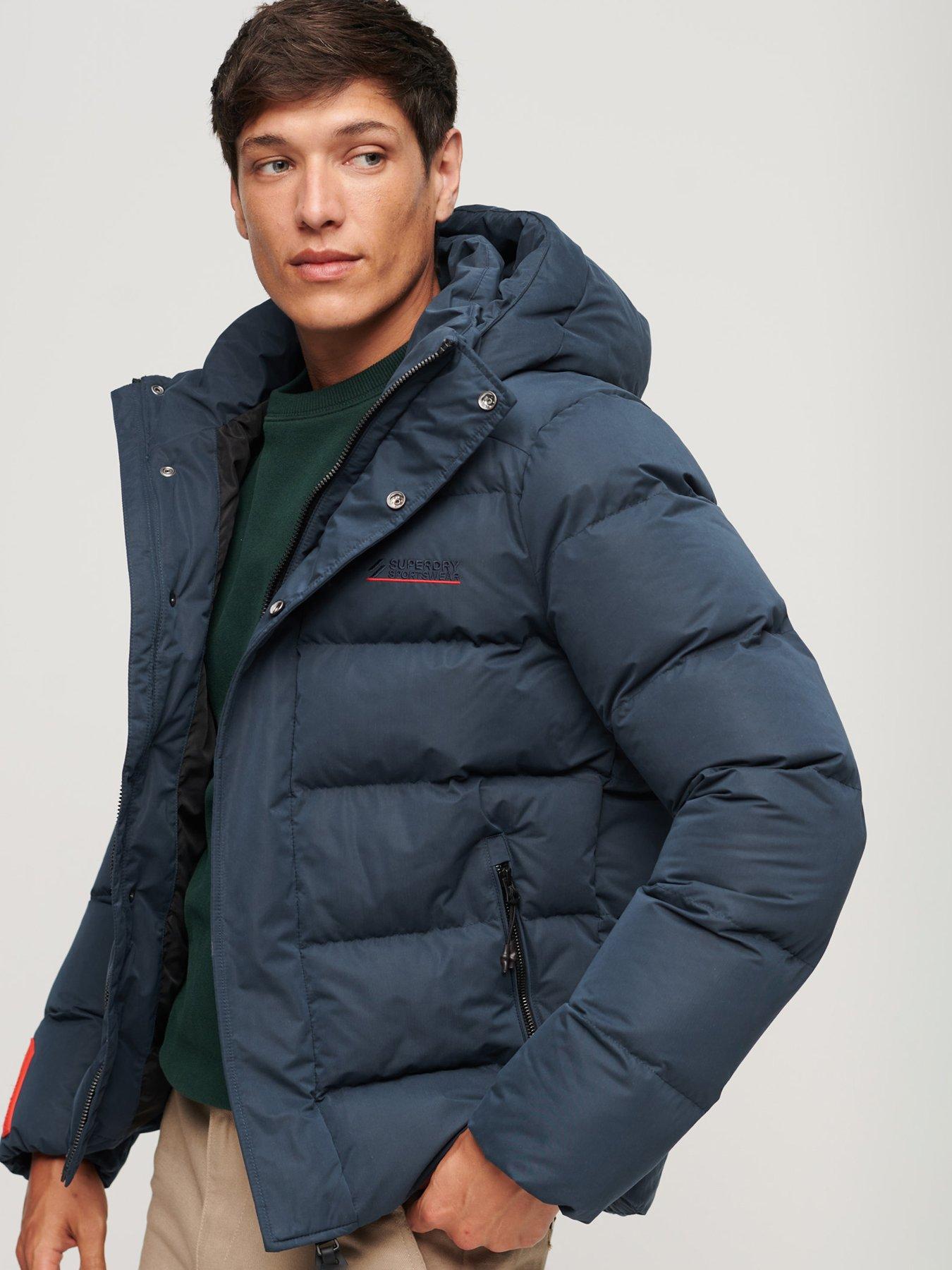 undefined Hooded Microfibre Sports Padded Coat - Dark Blue