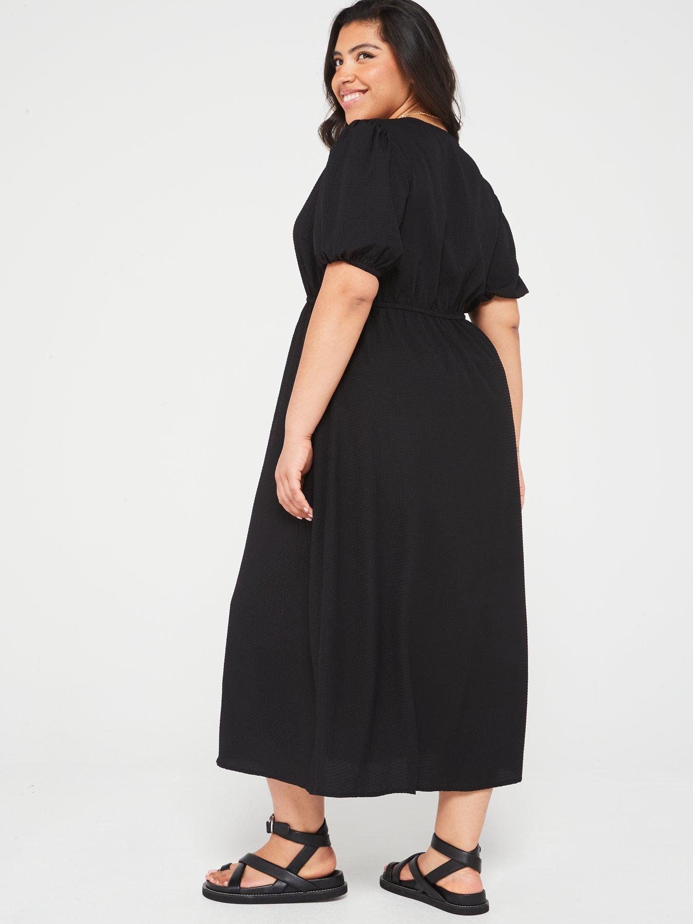 V by Very Curve Textured Button Through Midi Dress | littlewoods.com