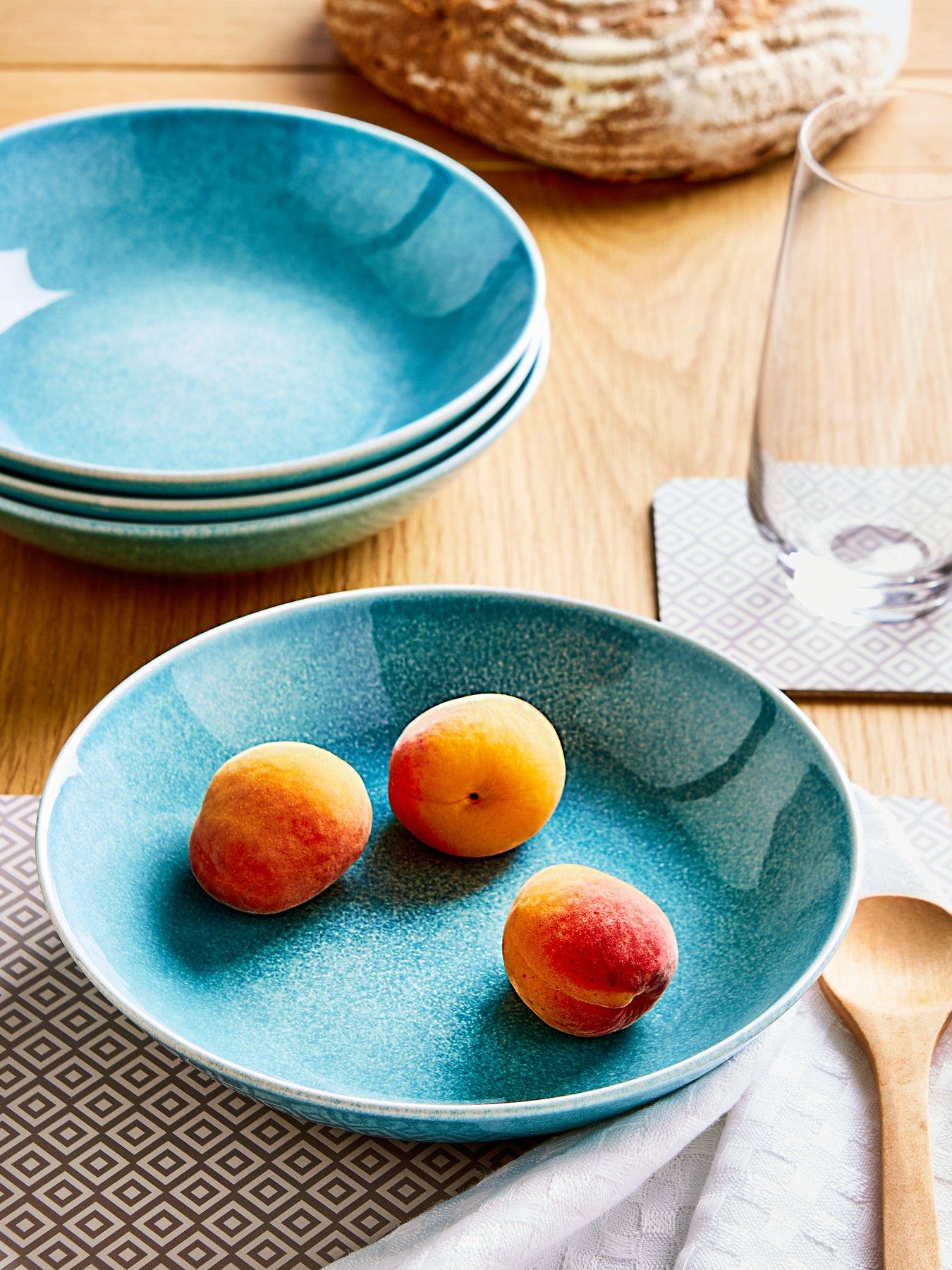 Image 1 of 3 of The Very Collection Blue Rennes Reactive Glaze Set of 4 Pasta Bowls